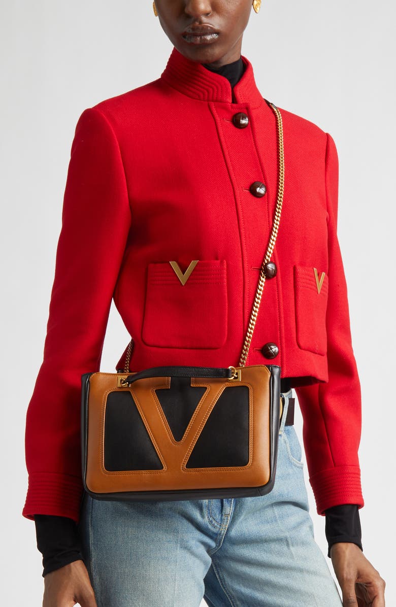 Valentino Garavani Small Viva Superstar Leather Tote, Alternate, color, Black/ Tan