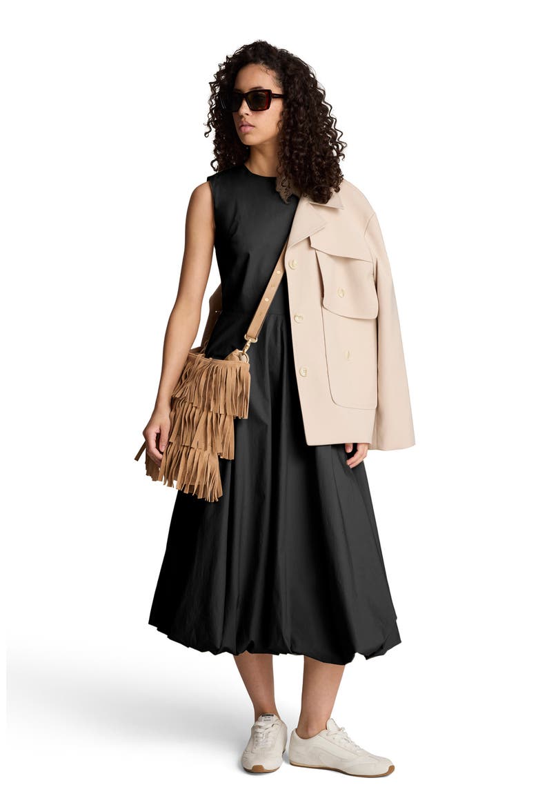 Sleeveless Bubble Hem Midi Dress, Alternate, color, BLACK