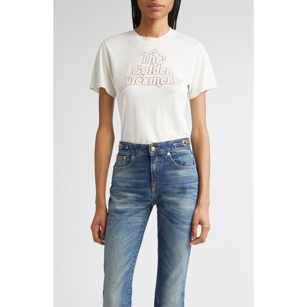 Golden Goose Viscose Blend T-shirt With Ribbed Crew Neck And Front Print In White