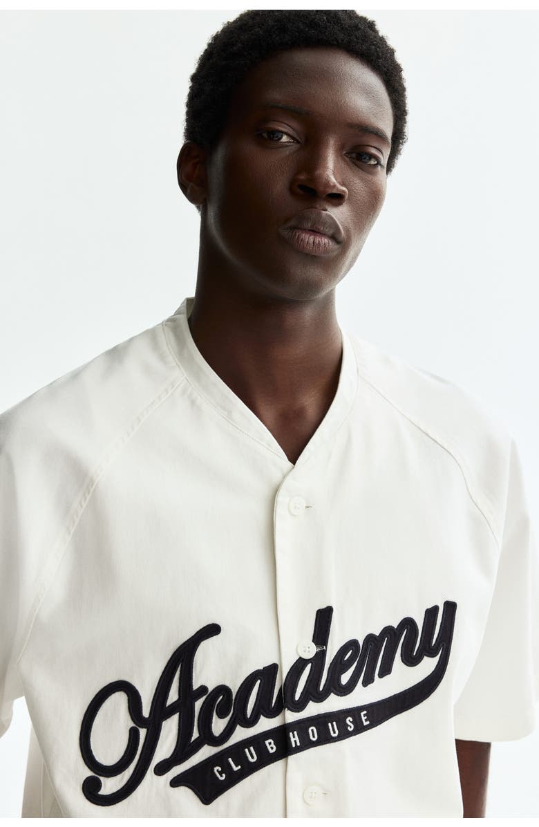 H&M Relaxed Fit Cotton Baseball Shirt, Alternate, color, White/Academy Club House