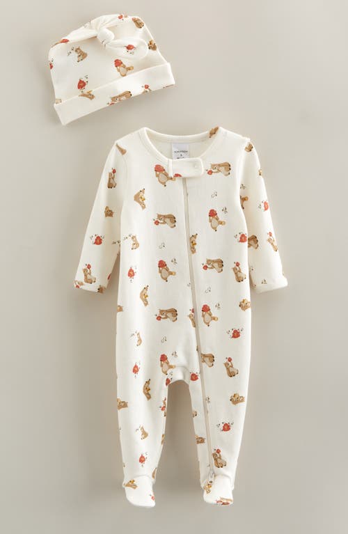 Nordstrom Print Zip Footie & Beanie Set In White