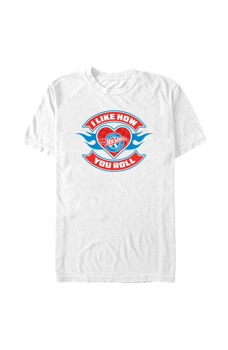 Hot Wheels Men's Hot Wheels I Like How You Roll Fire Heart  Graphic T-Shirt, Main, color, White