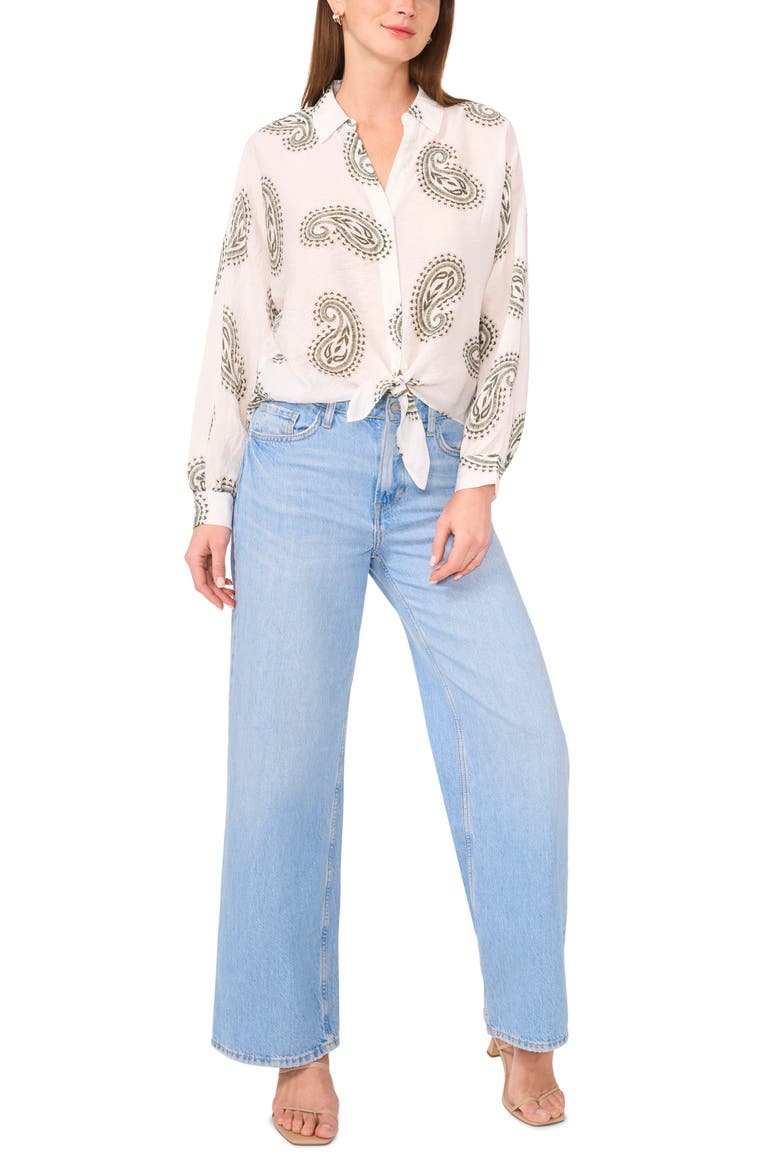Long Sleeve Tie Hem Button-Up Shirt, Alternate, color, CLOVER PRINT
