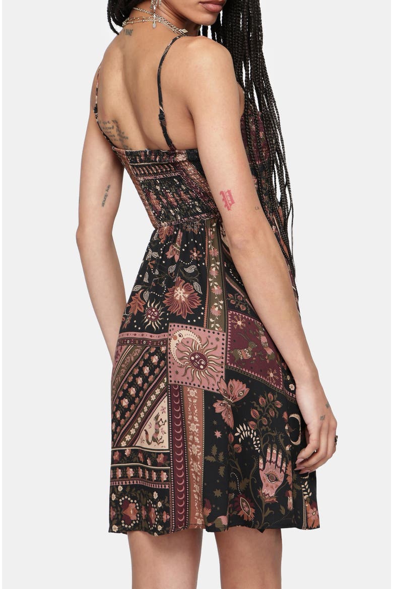 Nola Folk Patchwork Print Mini Dress, Alternate, color, Black