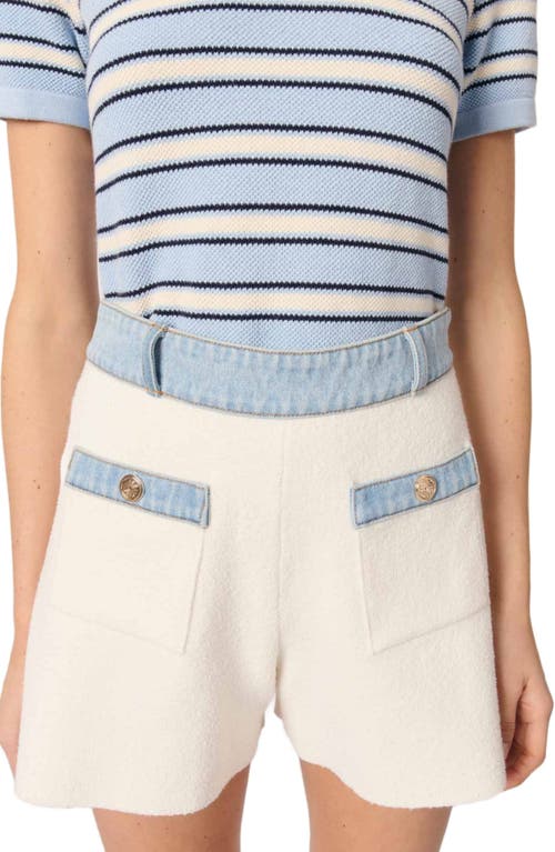 Maje Knitted Shorts With Denim Trim In Ecru