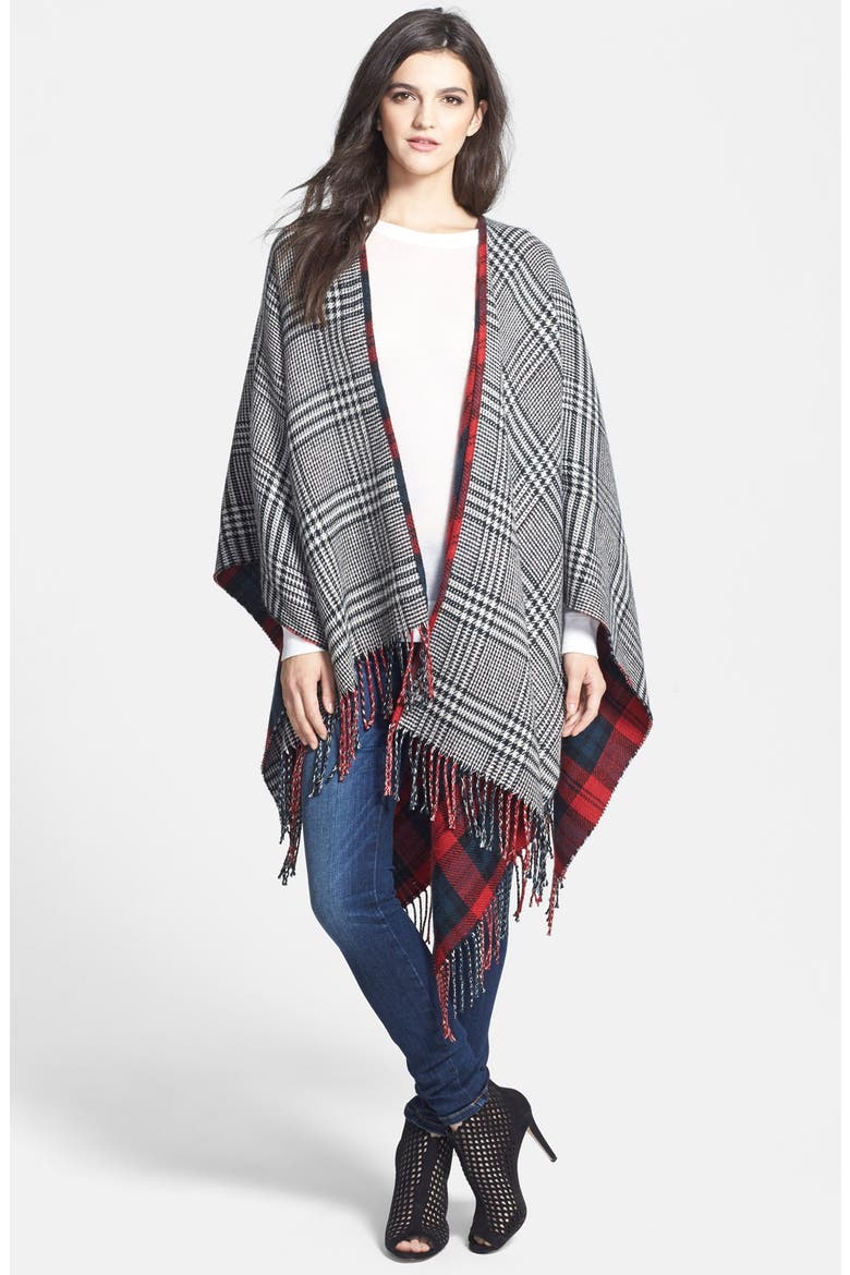 'Double Plaid' Reversible Ruana, Alternate, color, BLACK/ RED