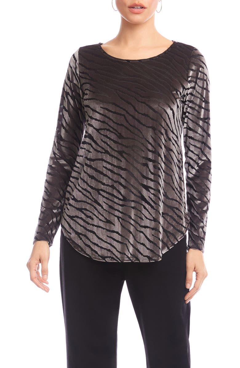 Karen Kane Zebra Stripe Velvet Burnout Shirttail Top, Main, color, Zebra