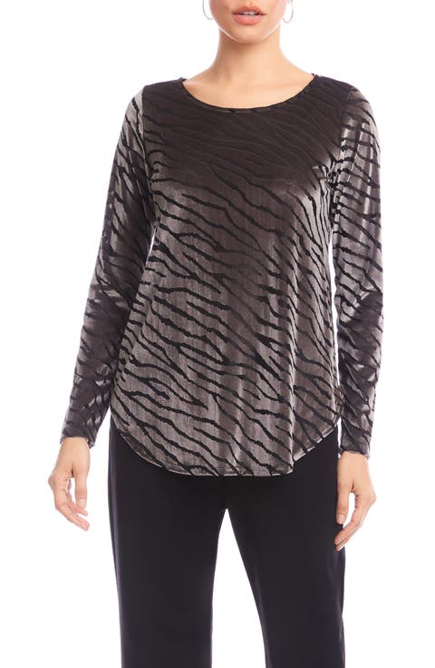 Zebra Stripe Velvet Burnout Shirttail Top