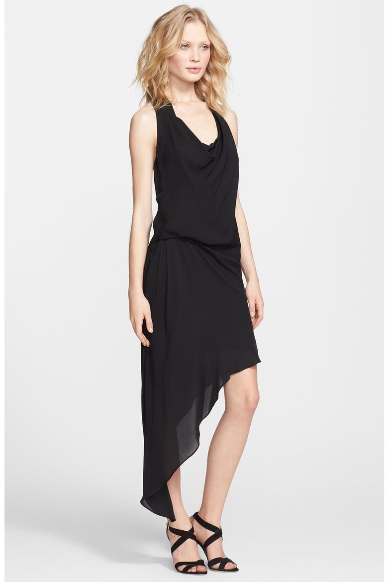 Asymmetrical Silk Dress, Main, color, BLACK