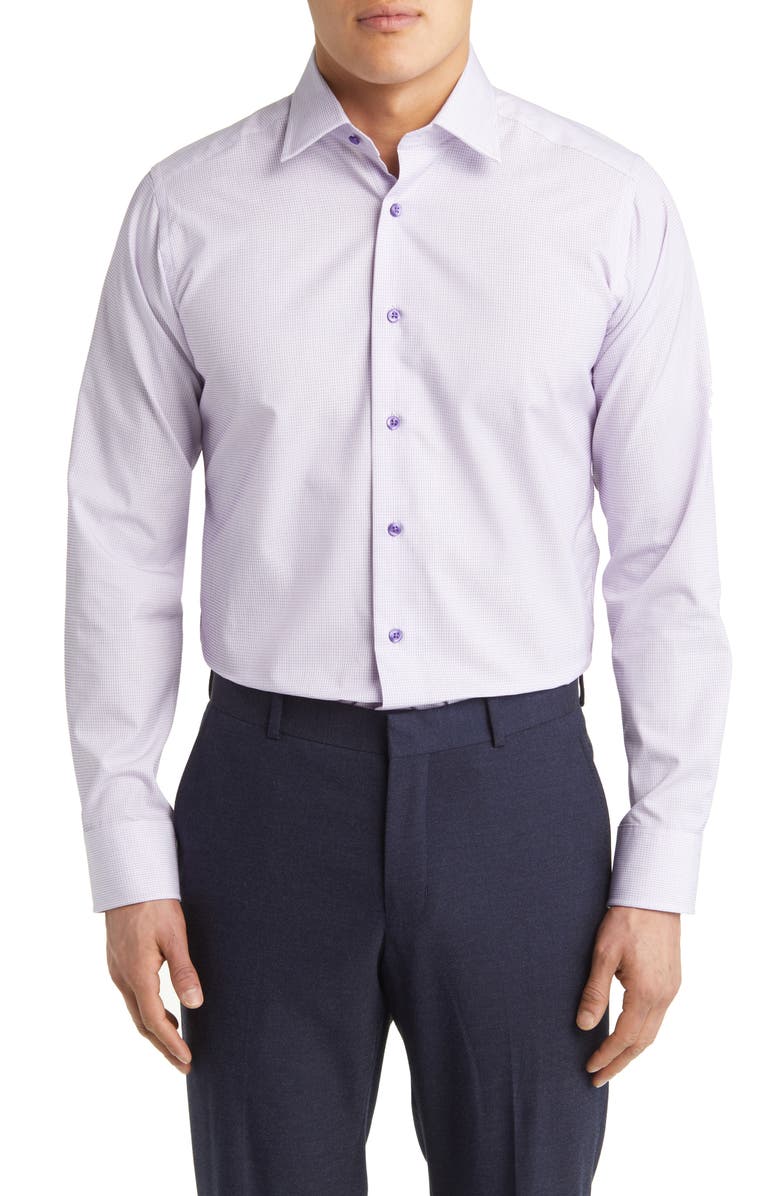 David Donahue Slim Fit Micro Check Cotton Dress Shirt, Main, color,