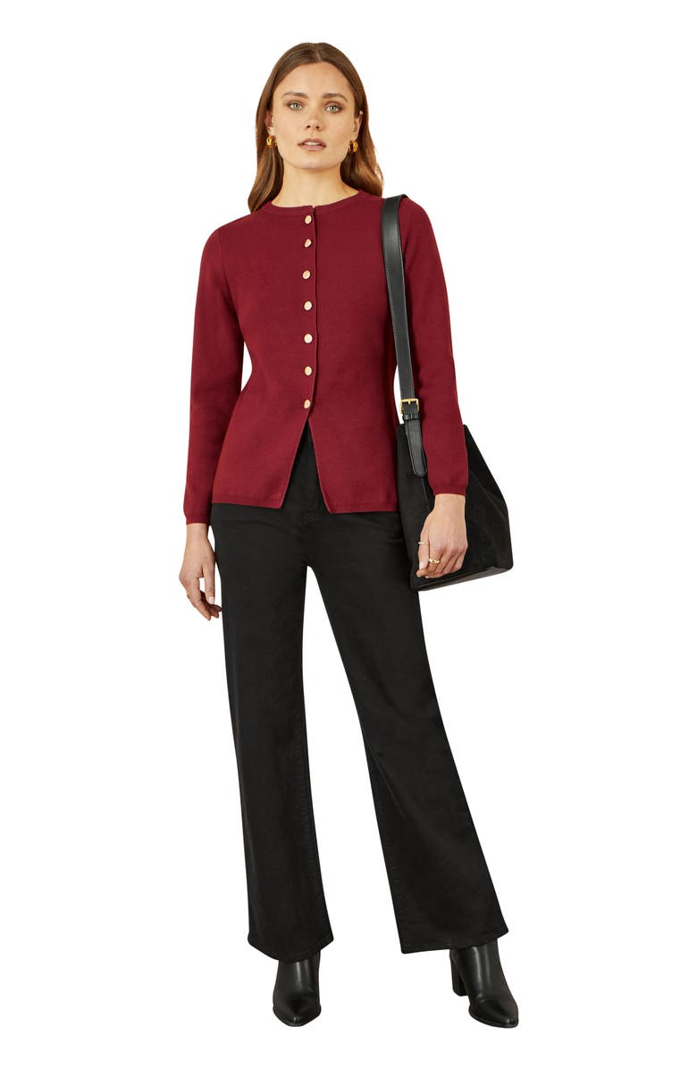 Yumi Chic Peplum Button Up Cardigan, Main, color, Burgundy