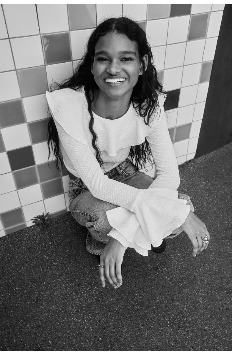 H&M Flounce-trimmed Top, Alternate, color, Cream