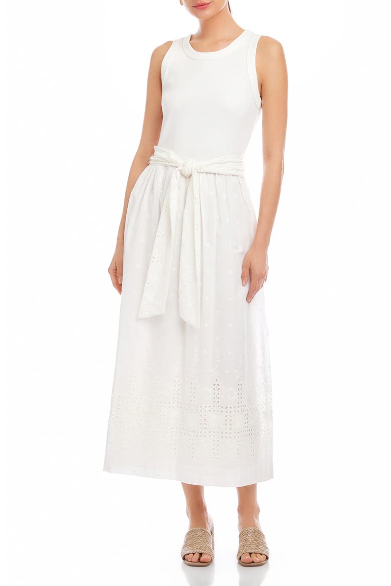 Seline Stretch Cotton Blend Midi Dress, Main, color, OFF WHITE