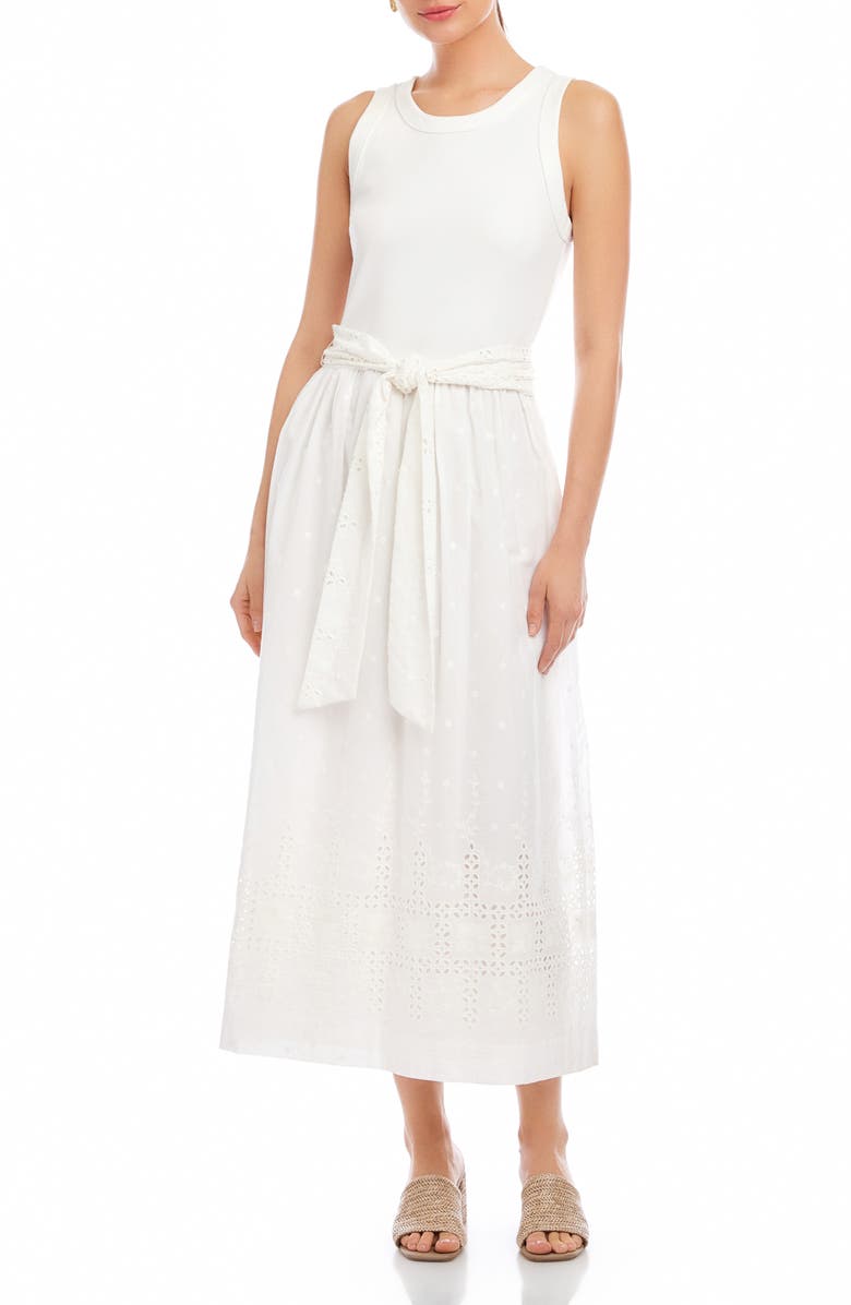 FIFTEEN TWENTY Seline Stretch Cotton Blend Midi Dress, Main, color, Off White