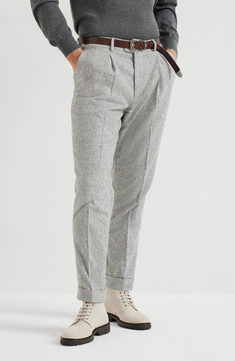 Brunello Cucinelli Prince of Wales trousers, Alternate, color, Light Grey