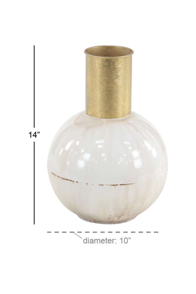 White Metal Vase with Goldtone Accent, Alternate, color, WHITE
