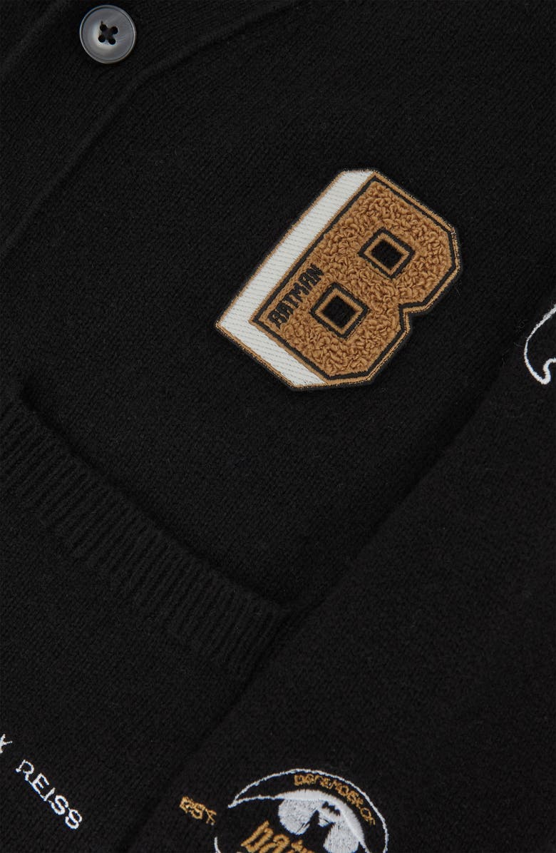 Reiss x Batman Kids' Kinsley Varsity Cardigan, Alternate, color, Black