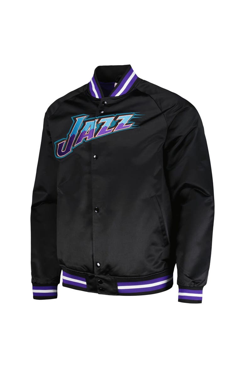 Men's Mitchell & Ness Black Utah Jazz Hardwood Classics  Throwback Wordmark Raglan Full-Snap Jacket, Alternate, color, Black