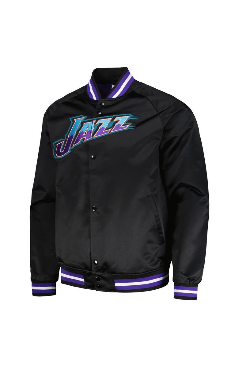 Mitchell & Ness Men's Mitchell & Ness Black Utah Jazz Hardwood Classics  Throwback Wordmark Raglan Full-Snap Jacket, Alternate, color, 