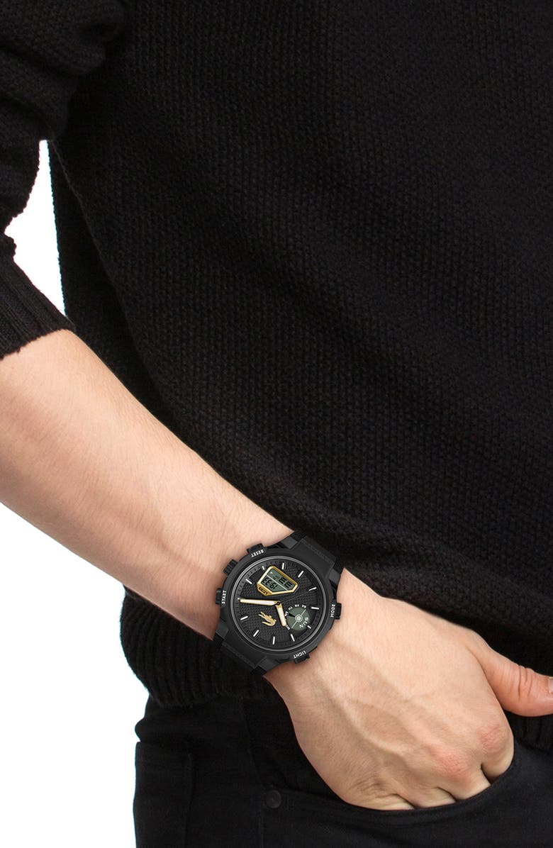 Lacoste LC33 Silicone Strap Watch, 45mm, Alternate, color, Black