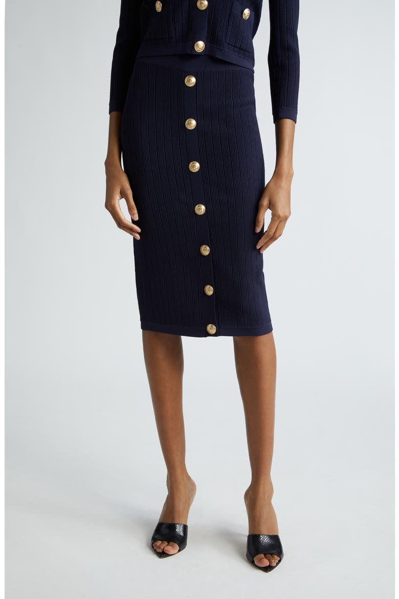 Melania Pointelle Button Front Sweater Skirt, Main, color, MIDNIGHT/ GOLD