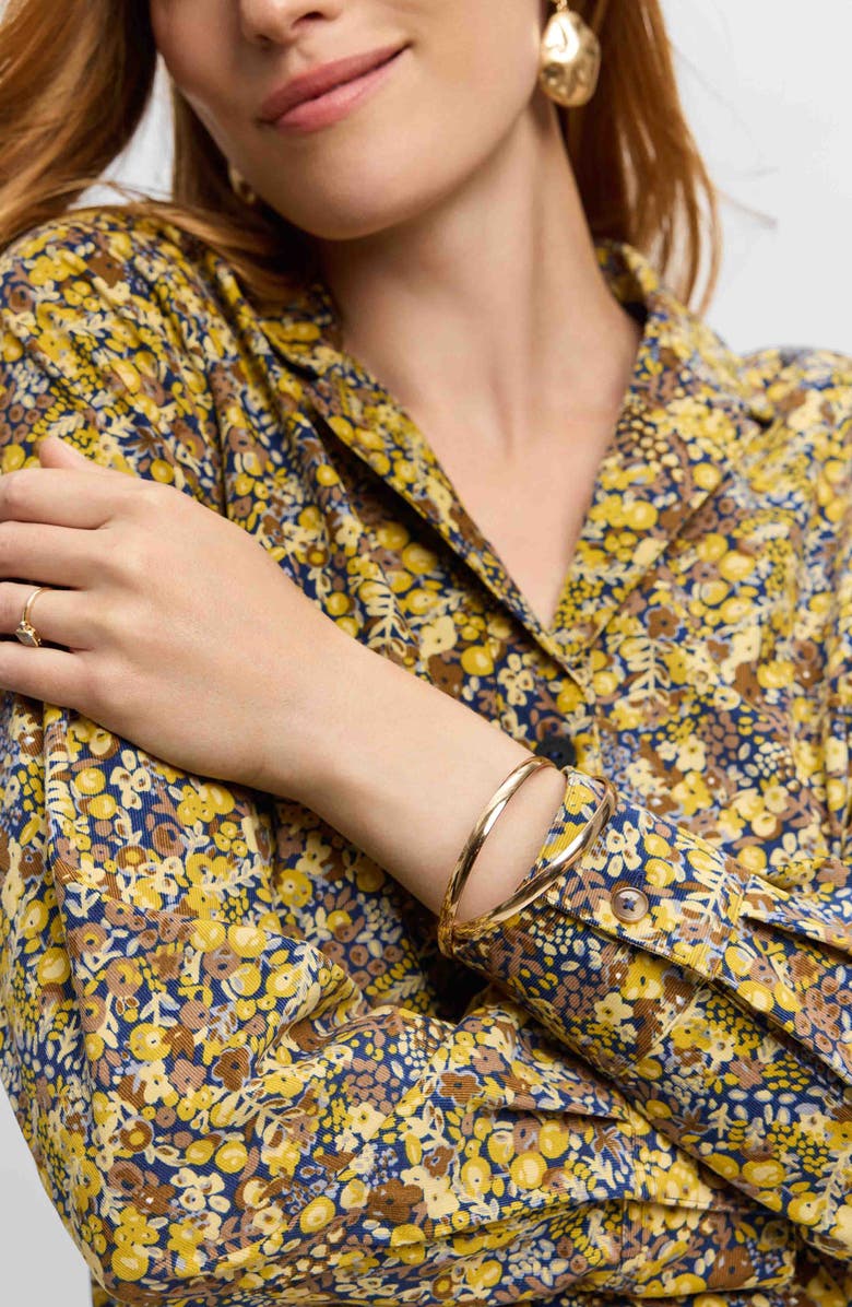 Foxcroft Sloane Ditsy Floral Long Sleeve Shirtdress, Alternate, color, Multi Yellow