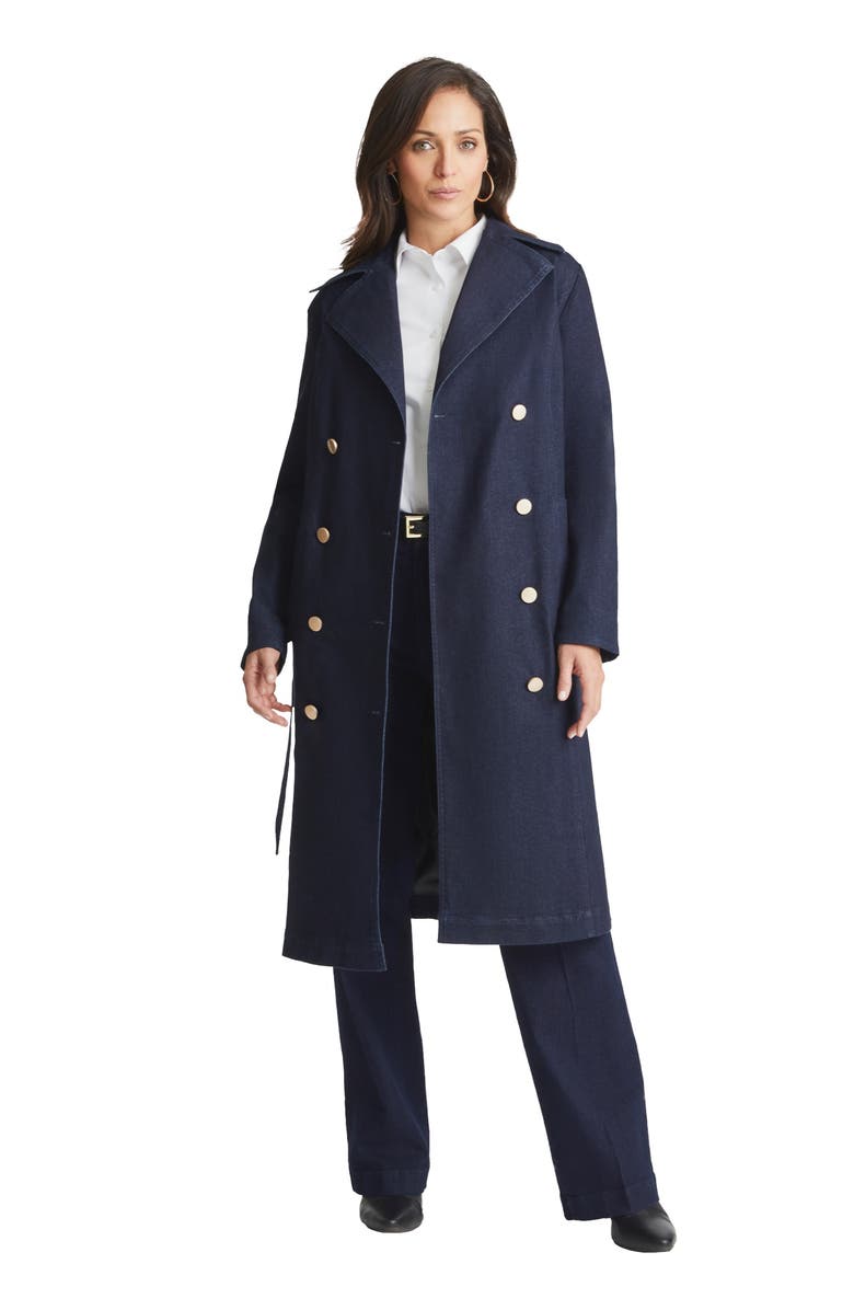 Jessica London Refined Denim Trench Coat, Main, color, 