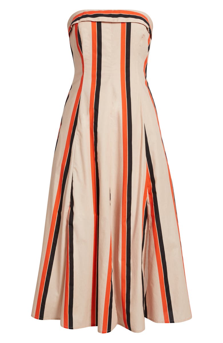 Du Paradis Amaranth Stripe Strapless Cotton Midi Dress, Alternate, color, Orange Multi Stripe