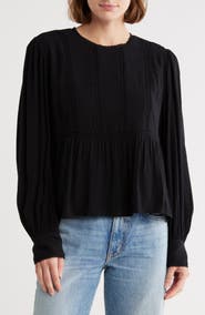 Melrose and Market Lace Trim Long Sleeve Peplum Top