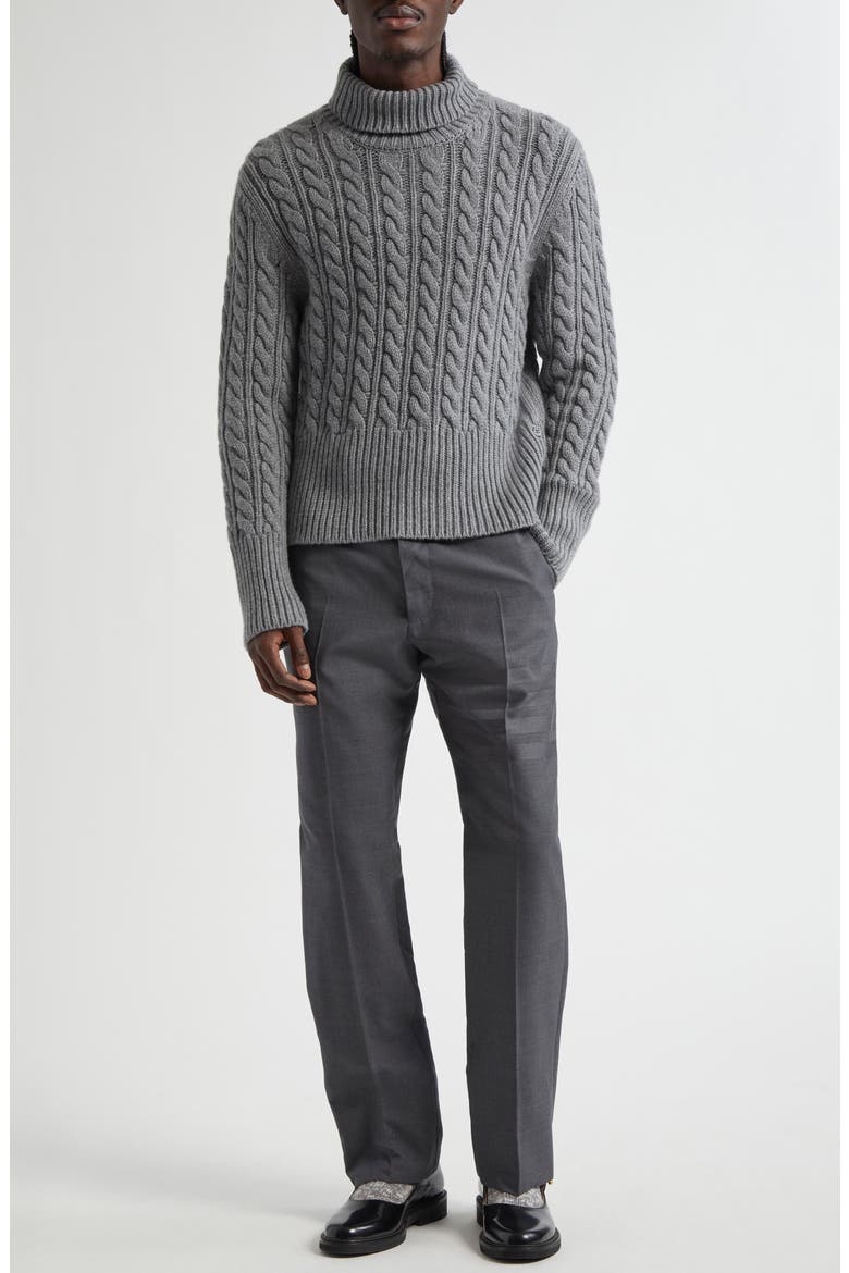 Classic Cable Knit Cashmere Turtleneck Sweater, Alternate, color, LIGHT GREY