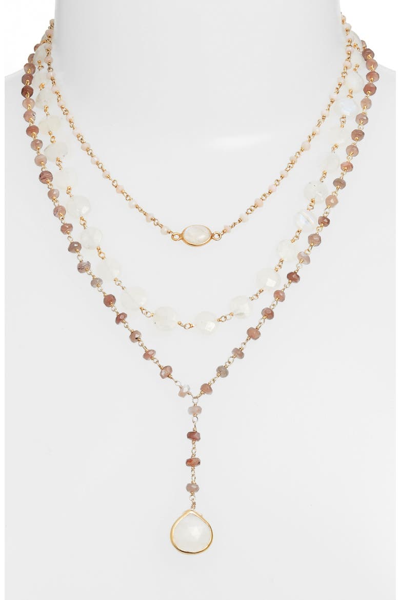Multistrand Y-Necklace, Alternate, color, PINK OPAL/ BROWN MOONSTONE