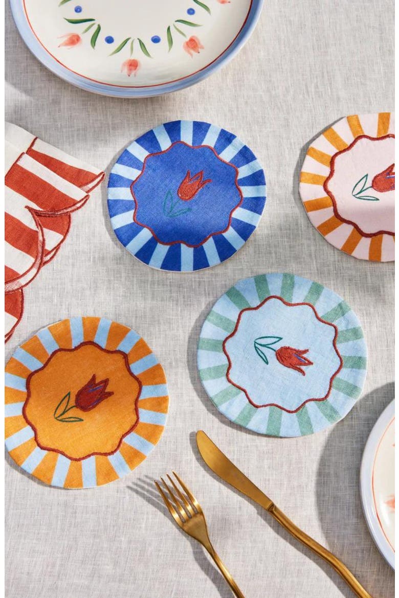 Jardin Set of 4 Assorted Linen Coasters, Alternate, color, MULTI