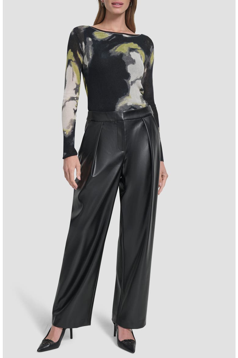 Pleated Faux Leather wide Leg Pants, Alternate, color, BLACK