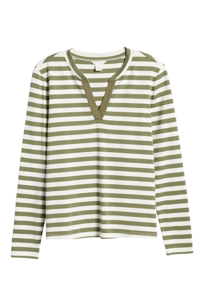 Split Neck Long Sleeve T-Shirt, Alternate, color, GREEN SORREL CHARM STRIPE