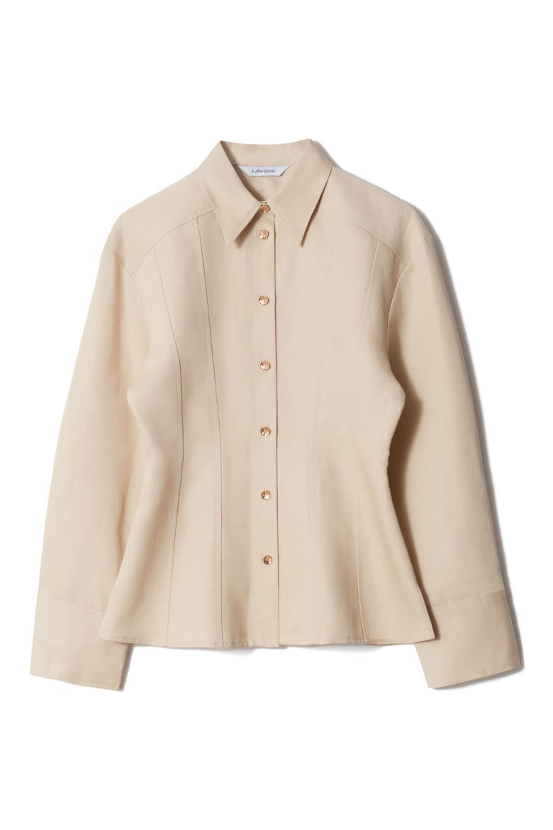 Tapered Waist Cotton & Linen Blend Button-Up Shirt, Alternate, color, BEIGE DUSTY LIGHT
