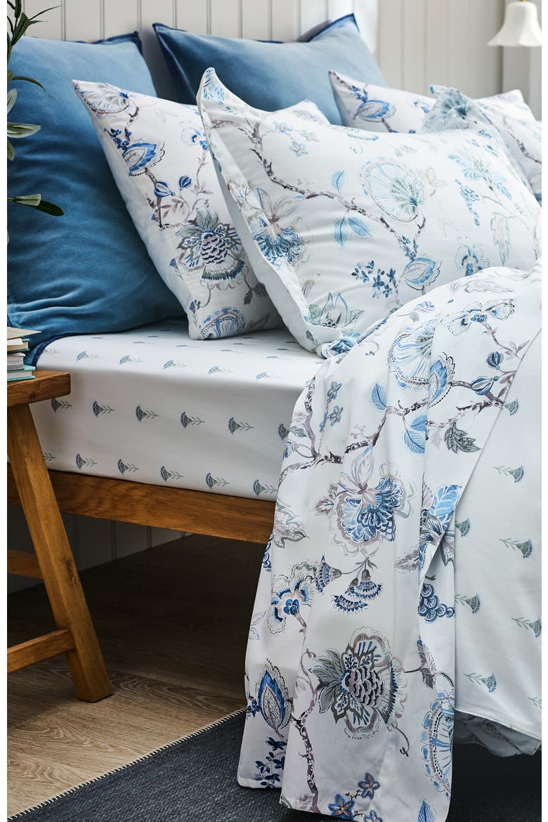 Tropical Floral Luxury Cotton Sateen Sheet Set Bundles, Alternate, color, Blue