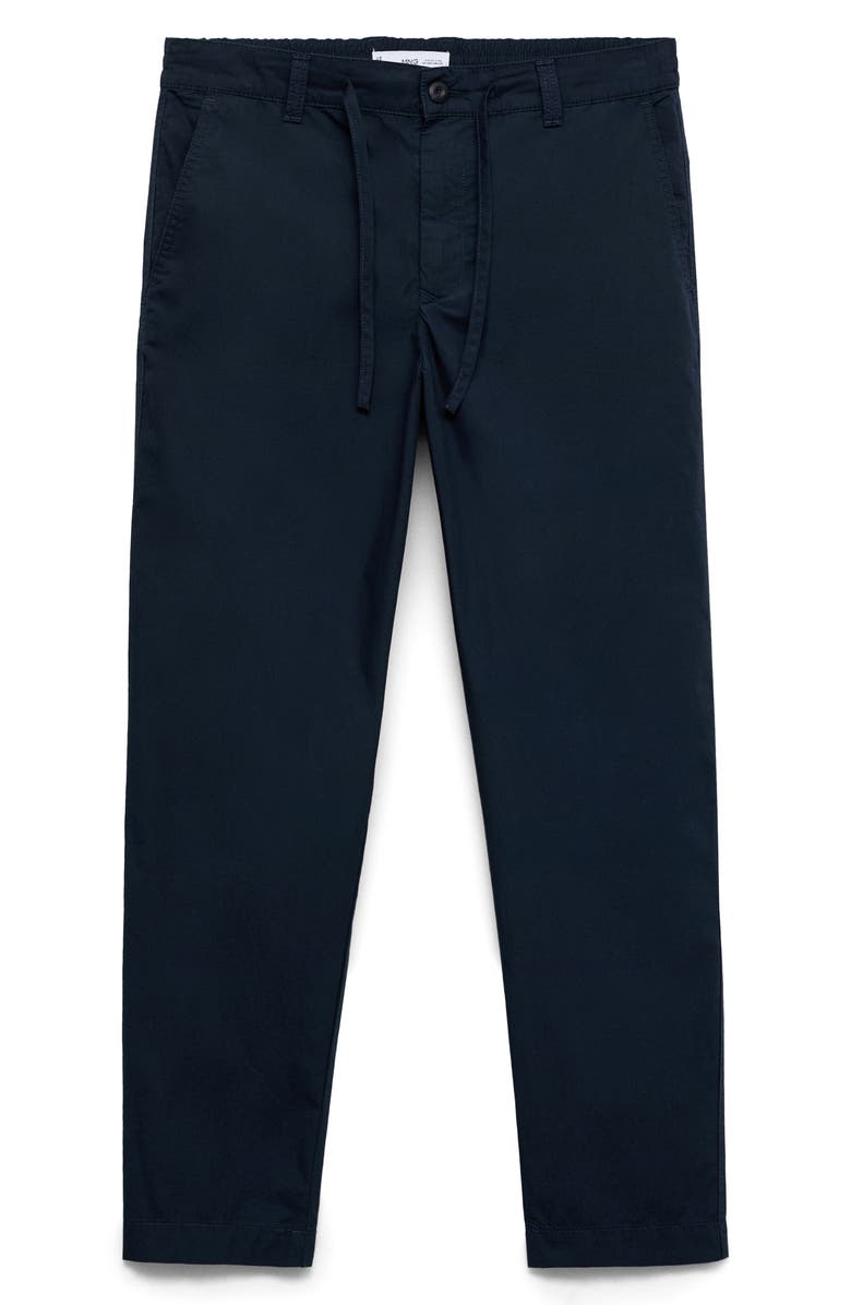 MANGO Drawstring Straight Leg Poplin Pants, Alternate, color, Dark Navy
