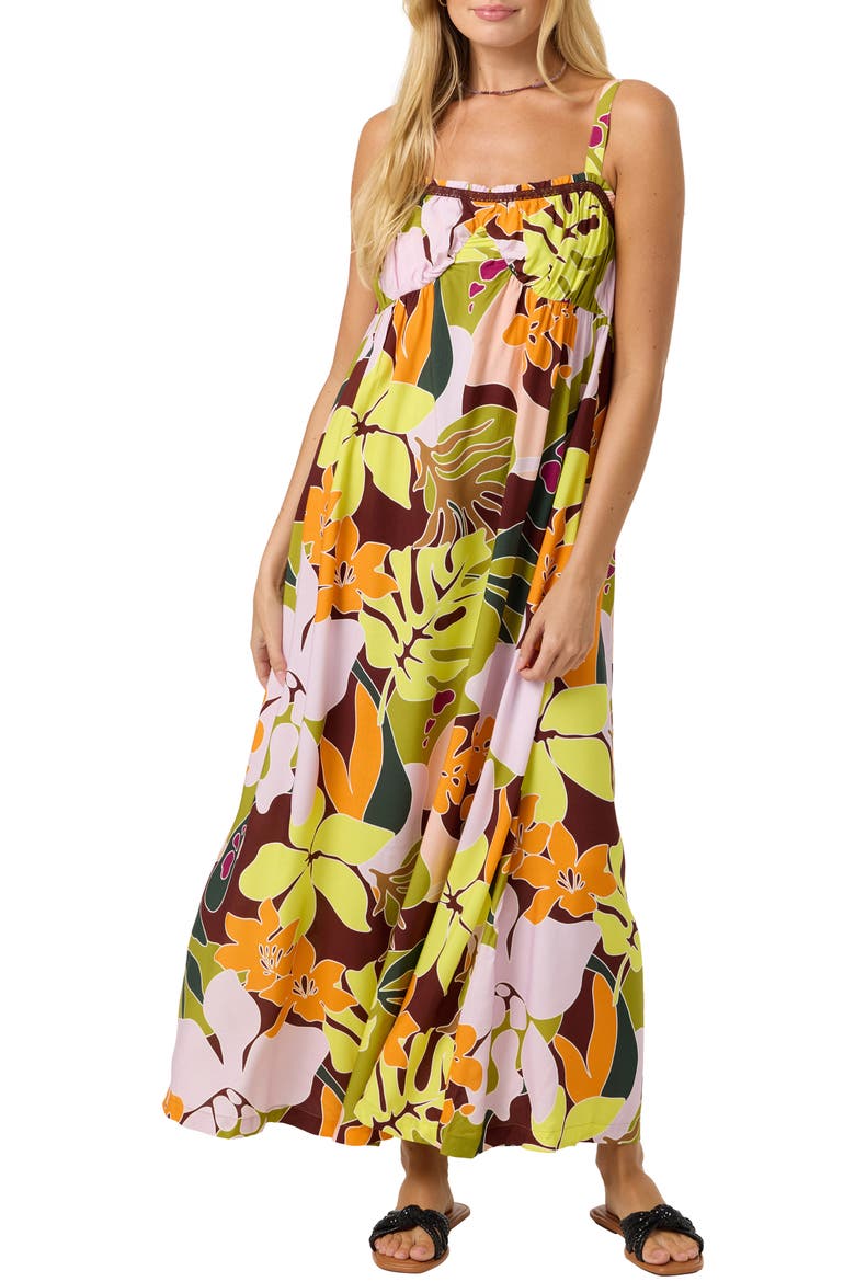 Natasha Tropical Maxi Dress, Alternate, color, CHARTREUSE