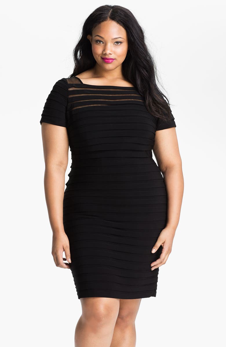 Adrianna Papell Illusion Bodice Pleated Jersey Sheath Dress, Main, color, 