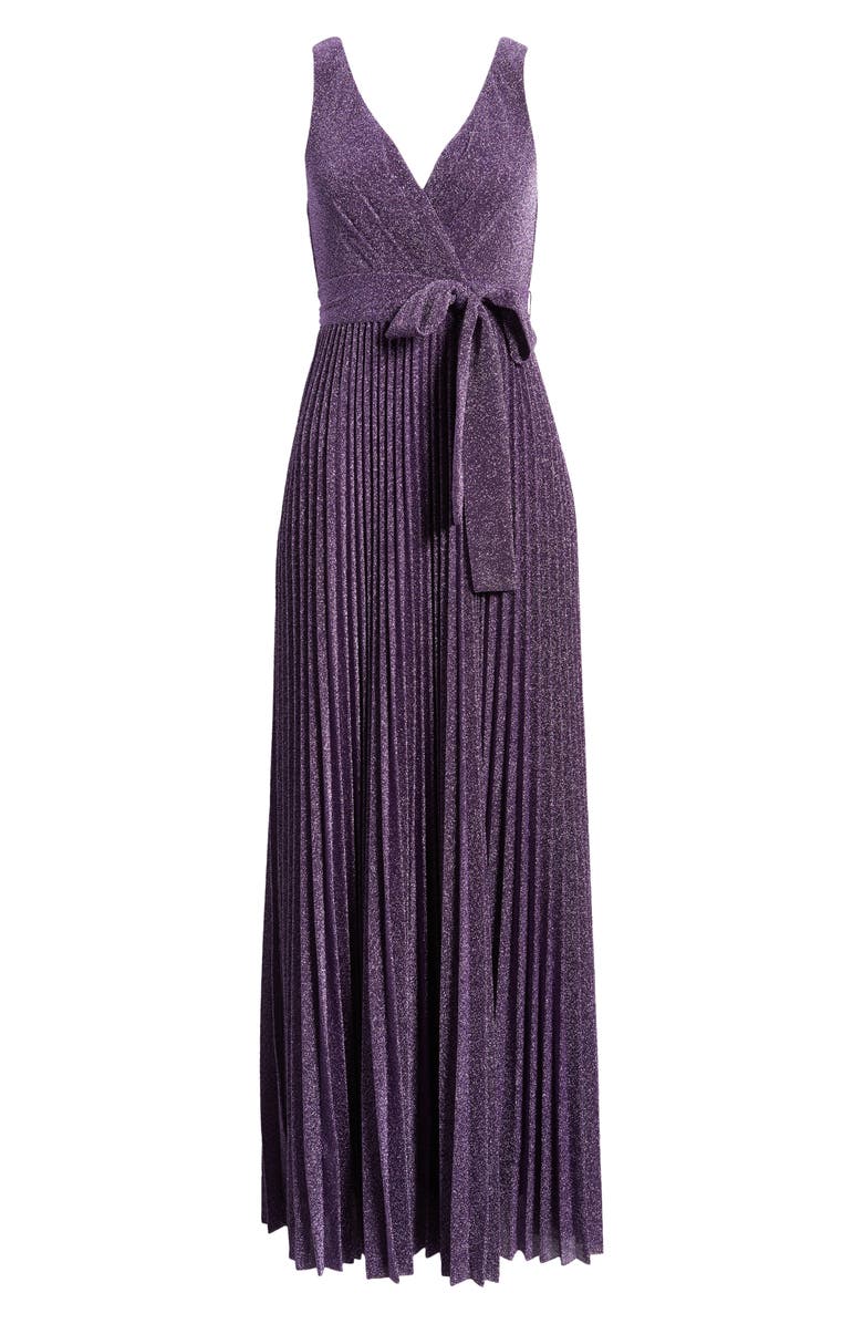 Lulus Going for Glitz Metallic Pleated Column Gown, Alternate, color,