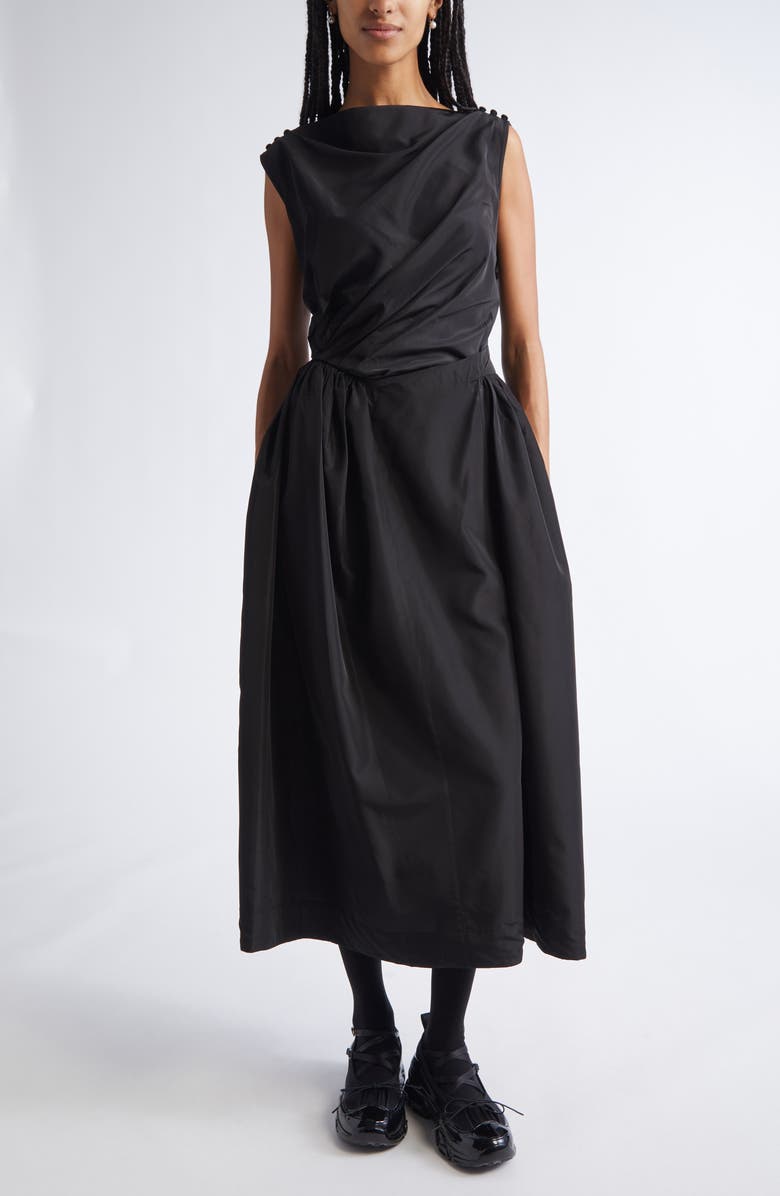 Simone Rocha Hip Detail Draped Bind Taffeta Dress, Main, color, Black