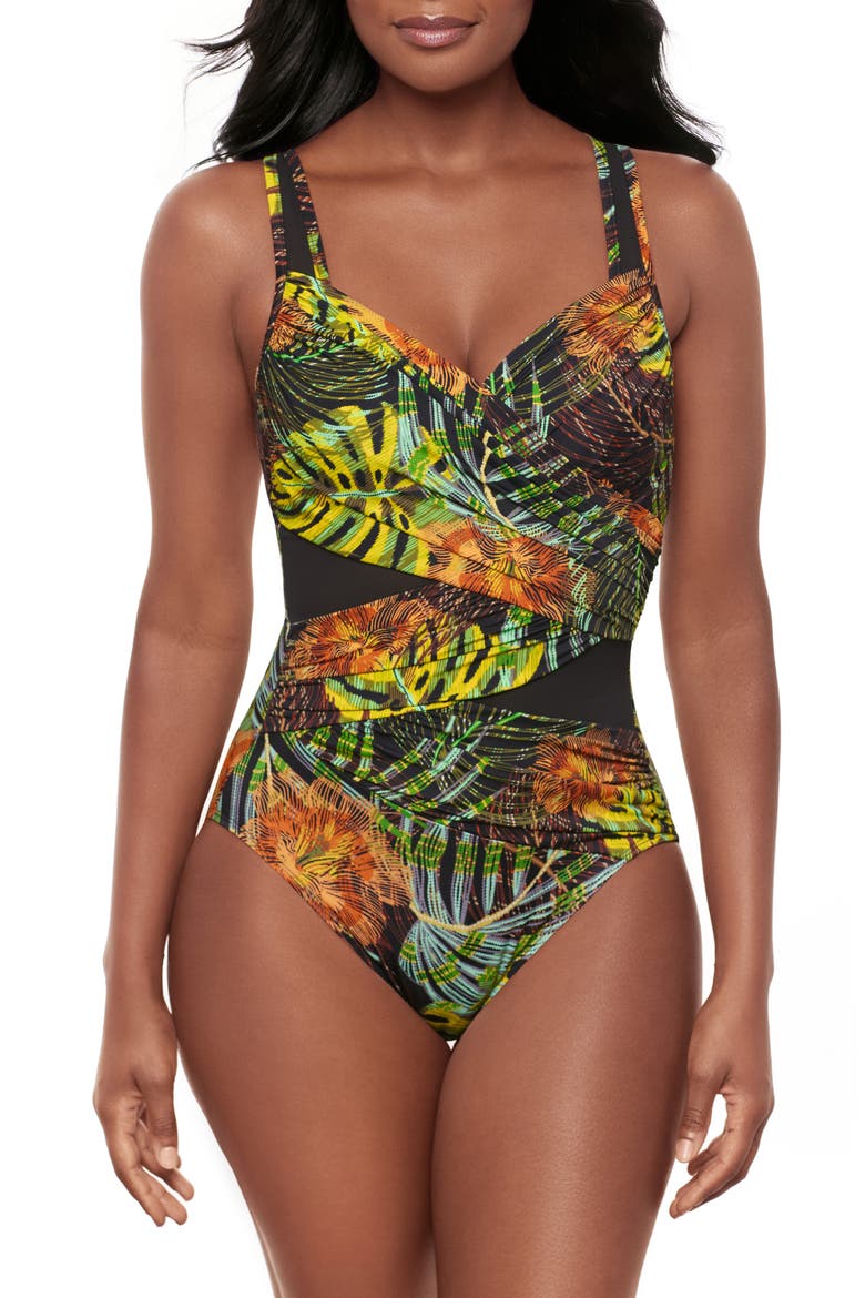 Sunset Islet Madero Underwire One-Piece Swimsuit, Main, color, BLACK/ MULTI