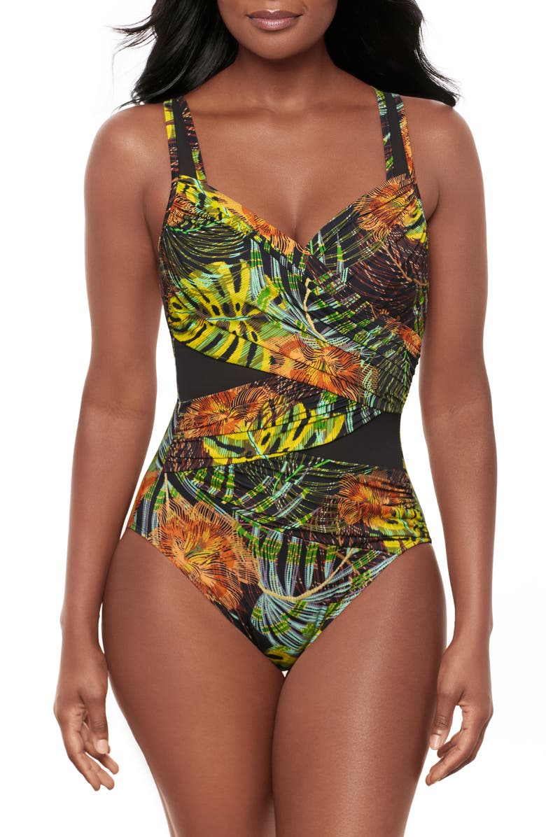 Miraclesuit<sup>®</sup> Sunset Islet Madero Underwire One-Piece Swimsuit, Main, color, Black/ Multi