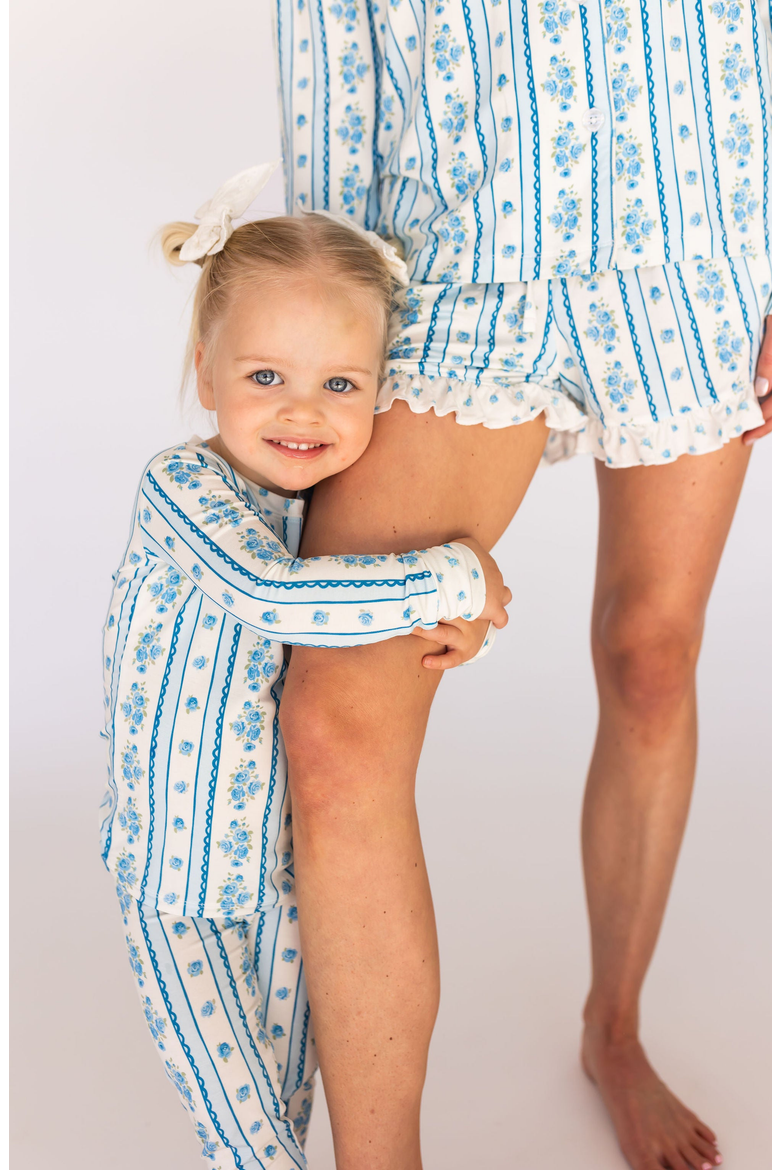 Forever Blooming Short Sleeve Short Set, Alternate, color, Cream / Blue Roses