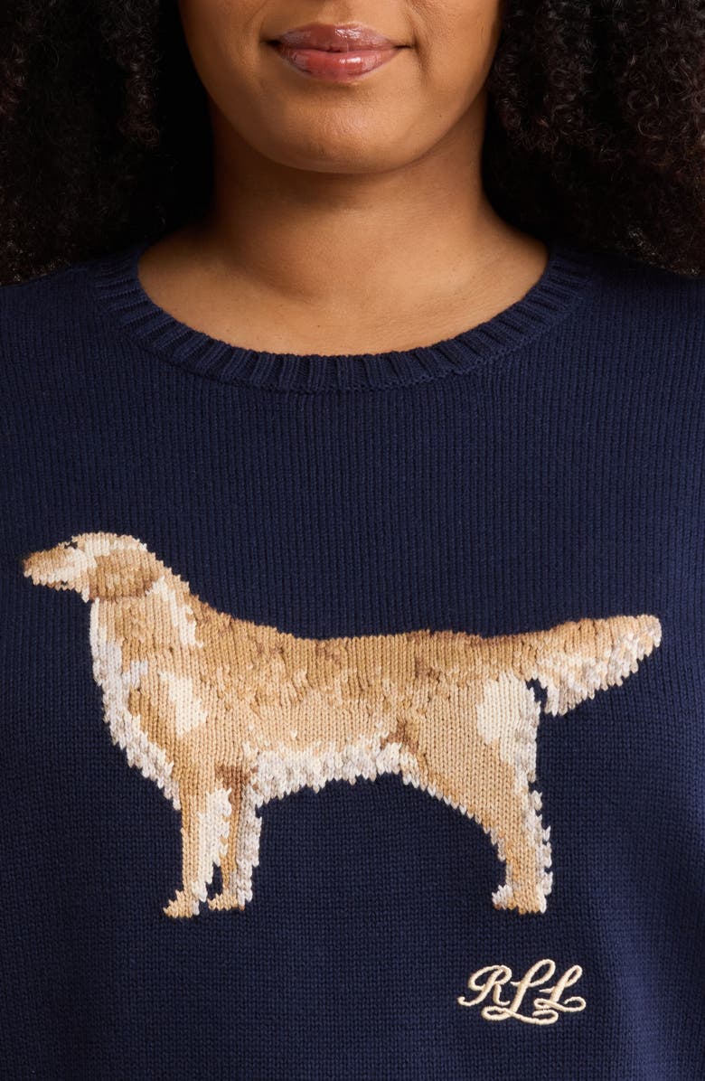 Lauren Ralph Lauren Dog Graphic Cotton Sweater, Alternate, color, Refined Navy Blue/ Multi