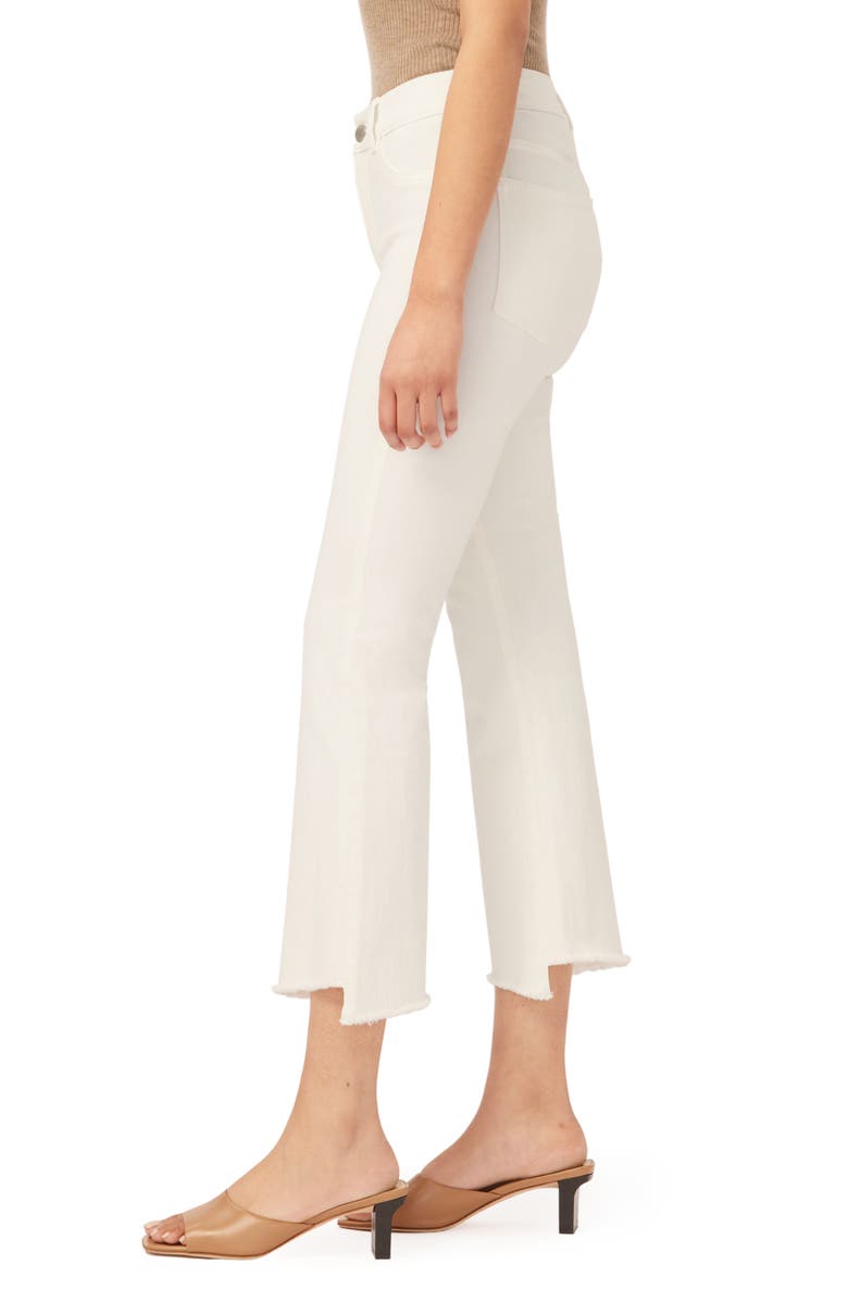 DL1961 Bridget Instasculpt High Waist Asymmetric Raw Hem Ankle Bootcut Jeans, Alternate, color, Milk Frayed