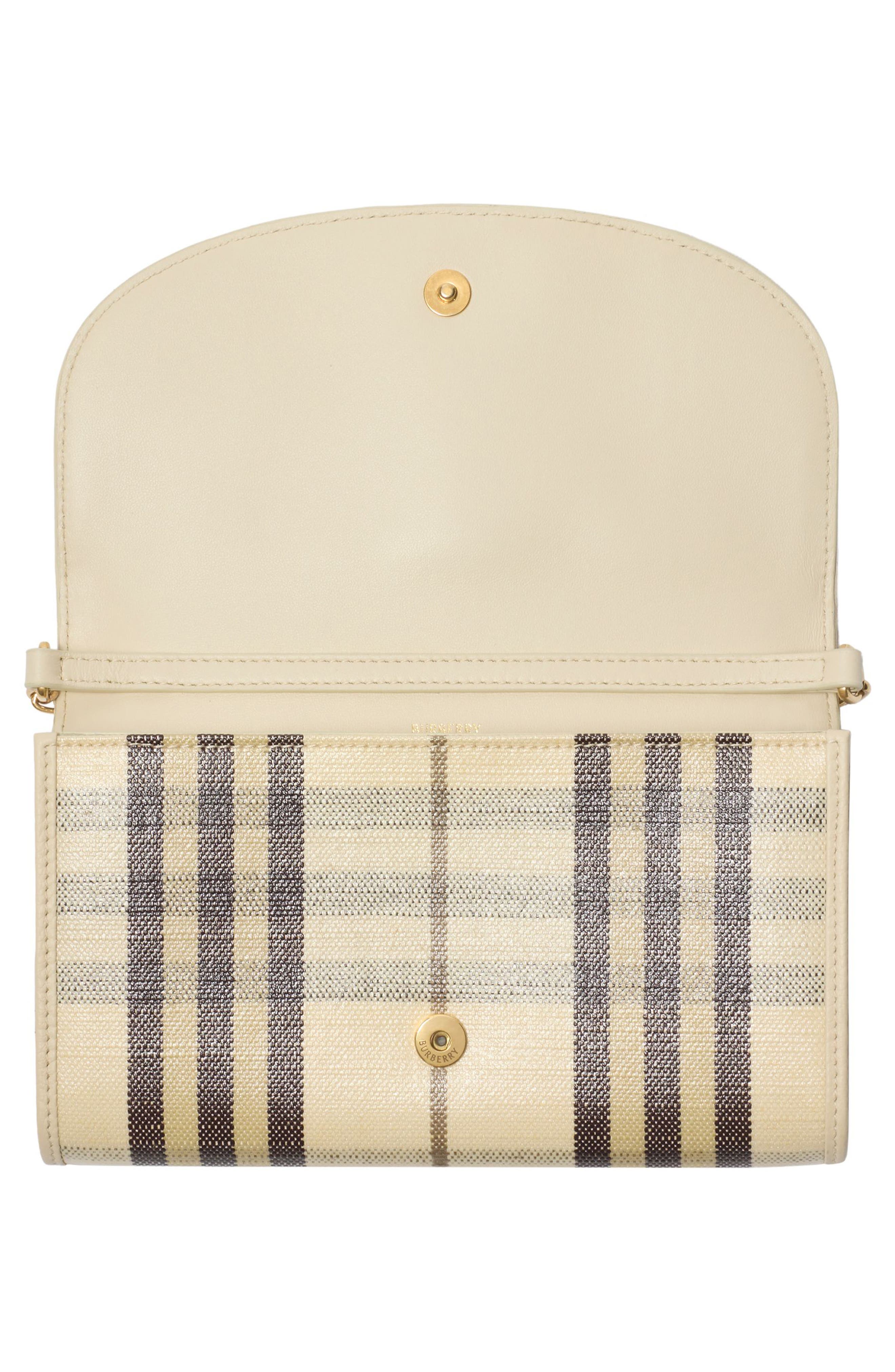 Highlands Check Coated Canvas Wallet on a Chain, Alternate, color, LIGHT BEIGE