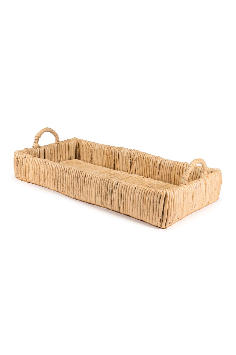 Anika Traditional Southwestern Hand-Woven Abaca Tray with Handles, Alternate, color, Natural