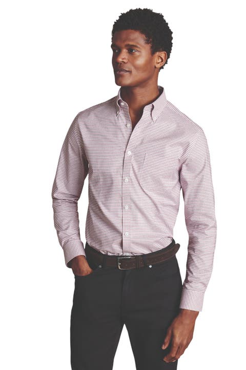 Slim Fit Button-Down Collar Non-Iron Stretch Check Oxford Shirt