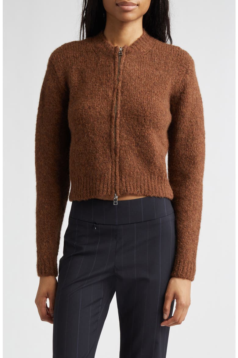 Hasta Luego Intarsia Wool & Alpaca Blend Full Zip Cardigan, Main, color, BROWN